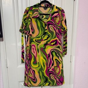 SHEIN Multicolor Swirl Long Sleeve Dress